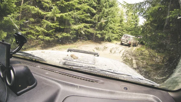 Voyager Voiture Dans Les Montagnes Expédition Ukrainienne Frontière Des Carpates — Photo