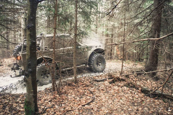 Viaje Carro Pelas Montanhas Offroad Vista Janela Nas Montanhas Florestas — Fotografia de Stock