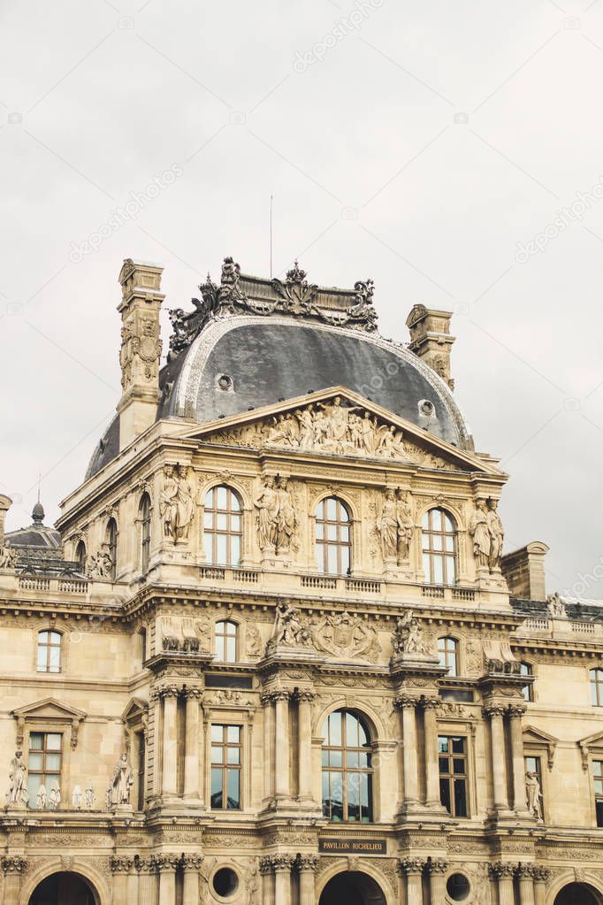 Ancient Parisian Architecture. Houses and churches. Sculptures The beauty of the city. City of love. Trips to places of interest. Louvre