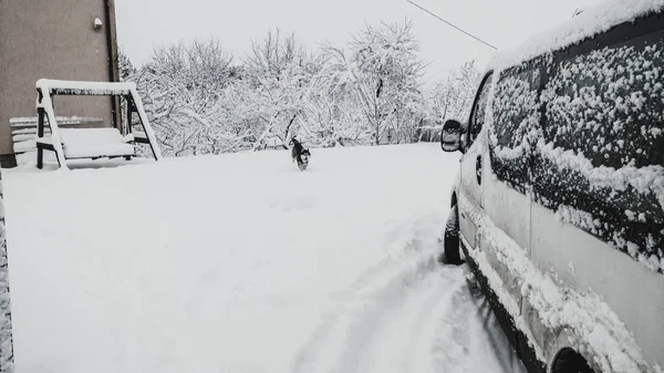 Cuento Hadas Mágico Solo Cayó Nieve Desmoronable Calle Vallas Nieve —  Fotos de Stock