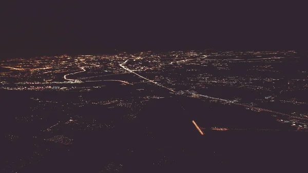 Éjszakai Kilátás Ból Beijing Nézd Meg Repülőgép Éjszakai Város Fényei — Stock Fotó