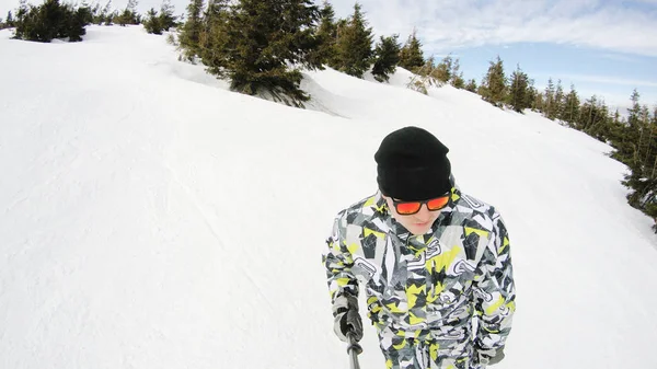Man Skiën Bergen Veel Sneeuw Karpaten Ski Jas Broek Actieve — Stockfoto