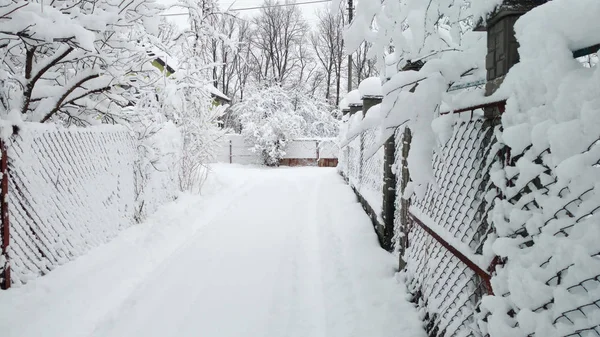 Strada Innevata Combattimenti Sono Tutti Nella Neve Mattina Dopo Nevicate — Foto Stock