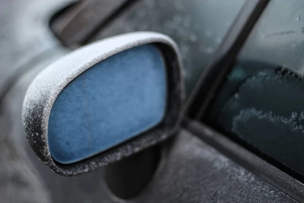 Frost Car Details Car Getting Sun Frost Early Spring Sunrise — Stock Photo, Image