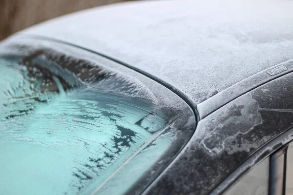 Frost Car Details Car Getting Sun Frost Early Spring Sunrise — Stock Photo, Image