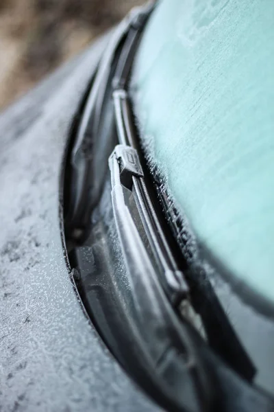 Frost Car Details Car Getting Sun Frost Early Spring Sunrise — Stock Photo, Image