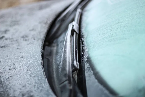 Frost Car Details Car Getting Sun Frost Early Spring Sunrise — Stock Photo, Image