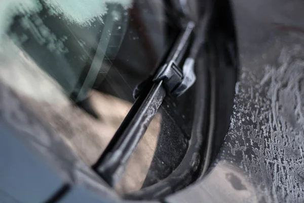 Frost Car Details Car Getting Sun Frost Early Spring Sunrise — Stock Photo, Image