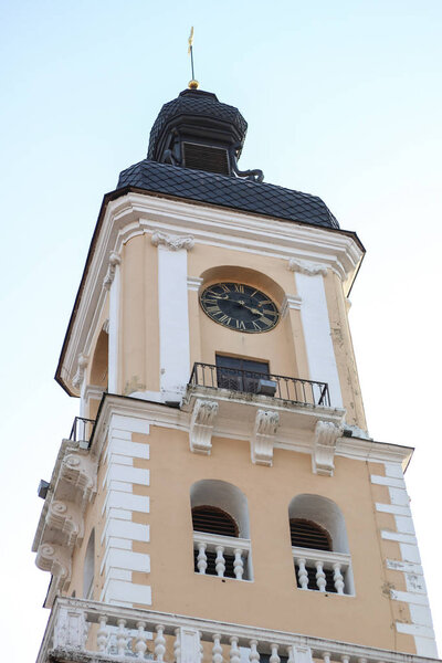 Church in Kamyanets Podolsk city center. Tower. Ancient architecture. Dome