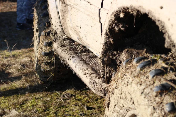 Opony Koła Bagnach Ukraiński Konkurs Offroad Mieście Kamyanets Podilsky Bagna — Zdjęcie stockowe