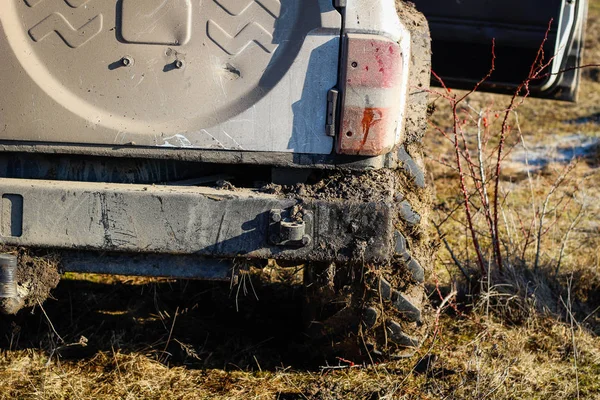 Bataklıkta Tekerlek Lastikleri Kamyanets Podilsky Kentinde Ukrayna Offroad Rekabet Araba — Stok fotoğraf