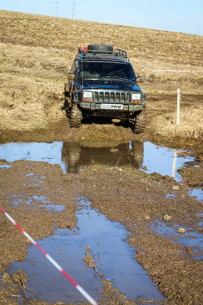 Ukrainska Offroad Konkurrens Staden Kamyanets Podilsky Träsk Och Lera Bilar — Stockfoto