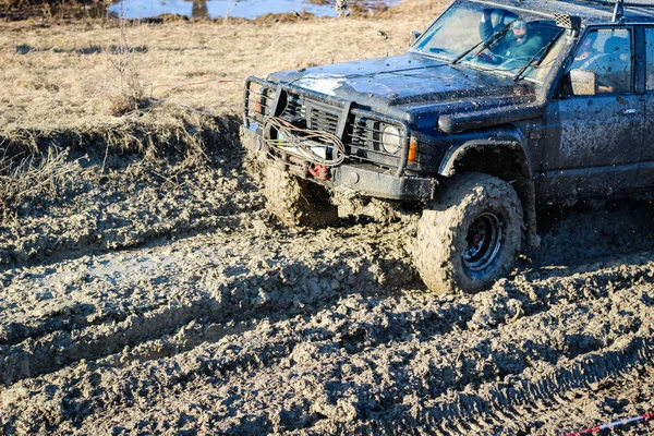 Competição Offroad Ucraniana Cidade Kamyanets Podilsky Pântano Lama Nos Carros — Fotografia de Stock