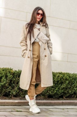 Şık bir kızın portre çekimi. Bej tonları. spr eğilimleri