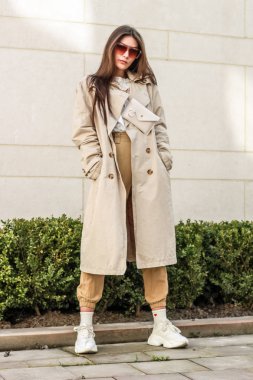 Şık bir kızın portre çekimi. Bej tonları. spr eğilimleri