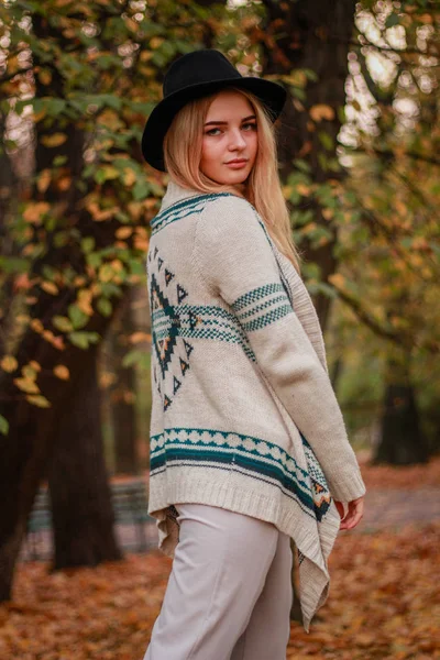 Retratos de chicas de otoño. El modelo gira en — Foto de Stock