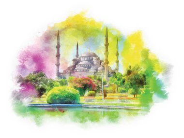  Mavi Cami suluboya resimleri, İstanbul, Türkiye