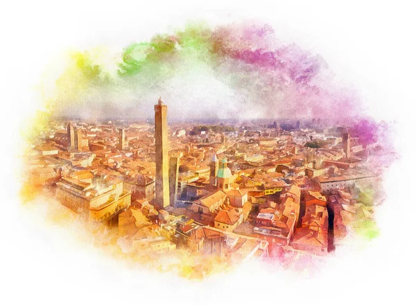 Bologna Cityspace Watercolor Illustration Bologna Italy — стокове фото