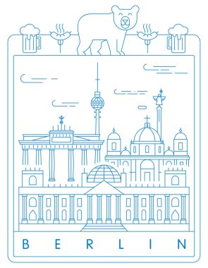 Berlin kenti asgari doğrusal vektör çizimi ve tipografi tasarımı, Almanya