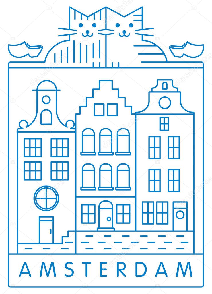 Amsterdam minimal vector illustration and typography design, Holland or Netherlands 