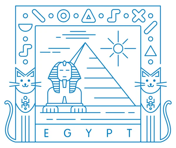 Mısır Sembolleri Vektör Illüstrasyon Tipografi Tasarımı Sfenks Piramit Hiyerogliftir — Stok Vektör