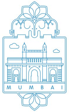 Mumbai tarihi ya da sembol vektör illüstrasyonu ve tipografi tasarımı, Hindistan 