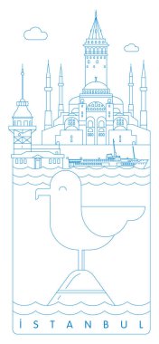 Istanbul symbols vector illustration and typography design, Turkey clipart