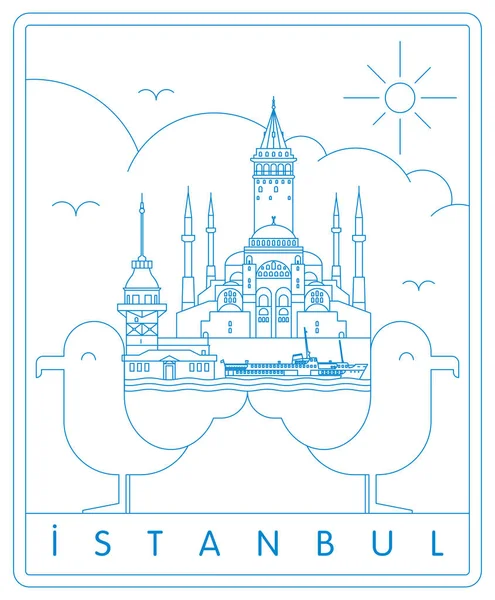 Istanbul Seagull Vector Illustration Typography Design Turkey — 스톡 벡터