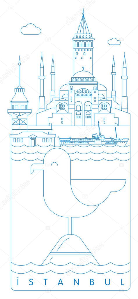 Istanbul symbols vector illustration and typography design, Turkey