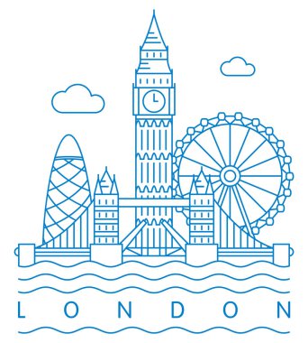 Londra minimal doğrusal vektör çizimi ve tipografi tasarımı, İngiltere, Birleşik Kingdon, İngiltere