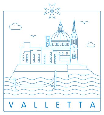 Valletta minimal doğrusal vektör çizimi ve tipografi tasarımı, Malta