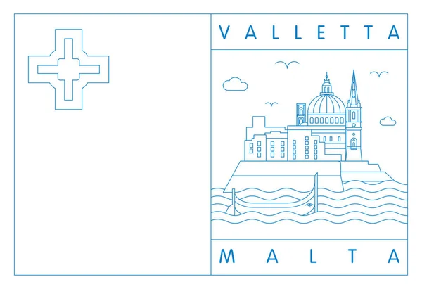 Valletta Minimale Lineare Vektorillustration Und Typografie Design Malta — Stockvektor