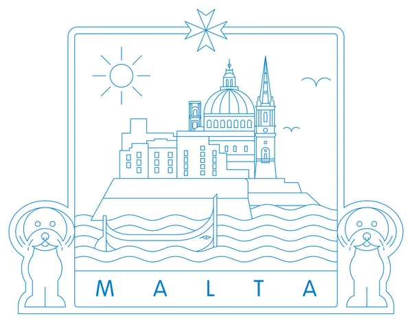Malta Minimale Lineare Vektorillustration Und Typografie Design — Stockvektor