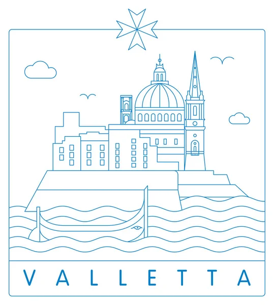 Valletta Minimal Linear Vector Illustration Typography Design Malta — Stock Vector