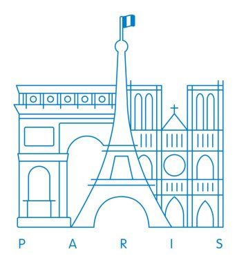 Paris minimal doğrusal vektör çizimi ve tipografi tasarımı, Fransa