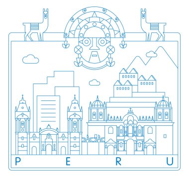 Peru işaretleri minimal doğrusal vektör çizimi ve tipografi tasarımı 