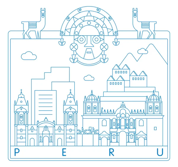 Перуанські Орієнтири Мінімальні Лінійні Векторні Ілюстрації Дизайн Типографії — стоковий вектор