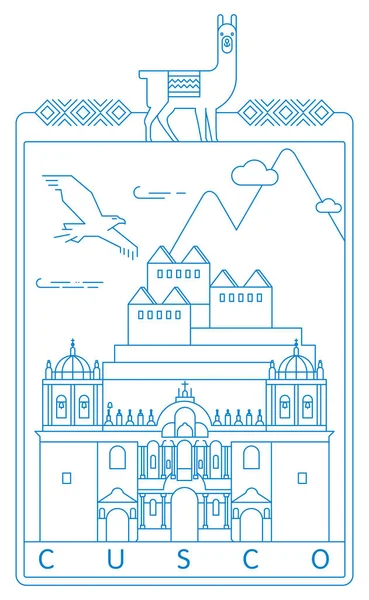 Cusco Minimal Linear Vector Illustration Typography Design Peru — стоковий вектор