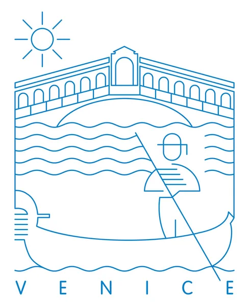 Rialto Bridge Gondolier Vector Illustration Typography Design Venice Italy — Stock Vector