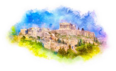 Parthenon suluboya illüstrasyon, Atina, Yunanistan