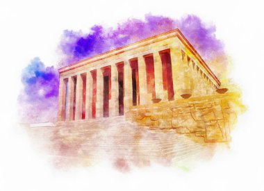Atatürk Anıtmezar suluboya illüstrasyon, Anitkabir, Ankara, Türkiye