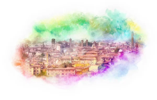 Bolonia Widok Akwarela Ilustracja Włochy — Zdjęcie stockowe