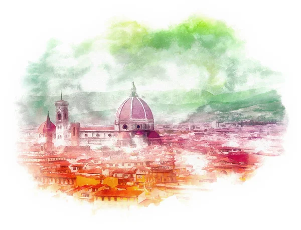 Florencja Widok Akwarela Ilustracja Włochy — Zdjęcie stockowe