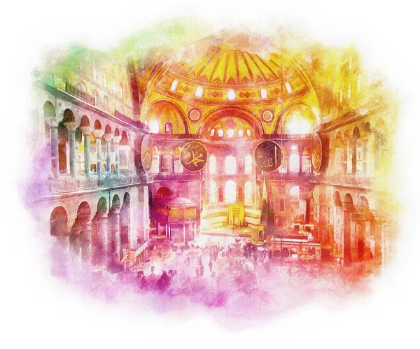 Hagia Sophia Interrior Watercolor Illustration Istanbul Turkey — стокове фото