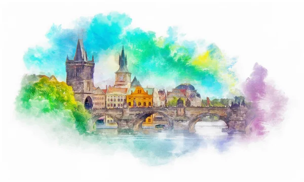 Prague Aquarelle Illustration Tchèque — Photo