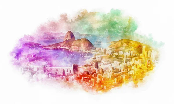 Rio Janeiro Melihat Ilustrasi Cat Air Brasil — Stok Foto