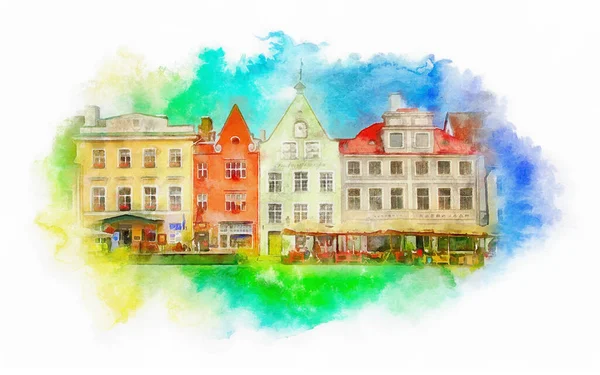 Illustration Aquarelle Tallin Tallinn Estonie — Photo