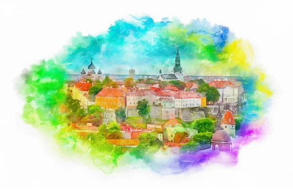 Tallin Tallin Ver Ilustración Acuarela Estonia —  Fotos de Stock