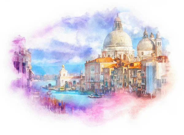 Velký Kanál Akvarel Ilustrace Benátky Itálie — Stock fotografie