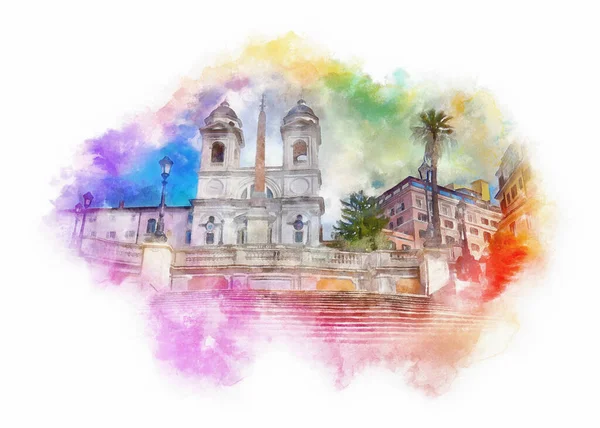 Illustration Aquarelle Place Espagne Rome Italie — Photo